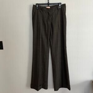 Delia Dark Brown Pants Checked Mid-Rise Straight Leg Zip Fly Ankle Sz 6 Women's